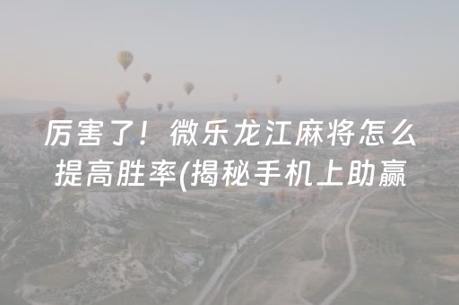 厉害了！微乐龙江麻将怎么提高胜率(揭秘手机上助赢神器购买)