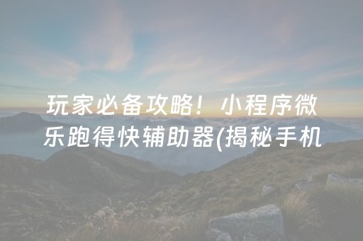 玩家必备攻略！小程序微乐跑得快辅助器(揭秘手机上助赢软件)