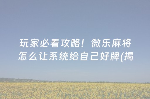 玩家必看攻略！微乐麻将怎么让系统给自己好牌(揭秘小程序赢的秘诀)