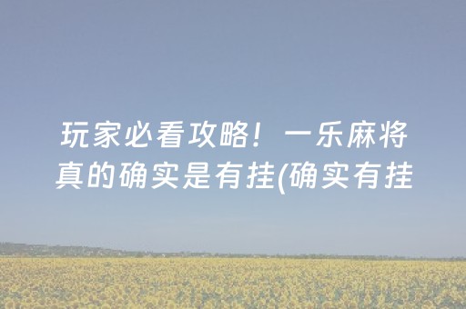 玩家必看攻略！一乐麻将真的确实是有挂(确实有挂吗)