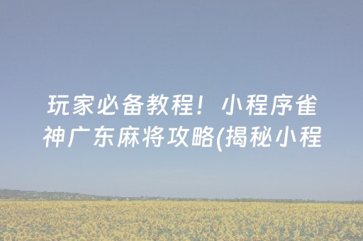 玩家必备教程！小程序雀神广东麻将攻略(揭秘小程序插件免费)