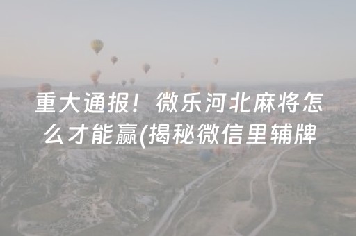 重大通报！微乐河北麻将怎么才能赢(揭秘微信里辅牌器)