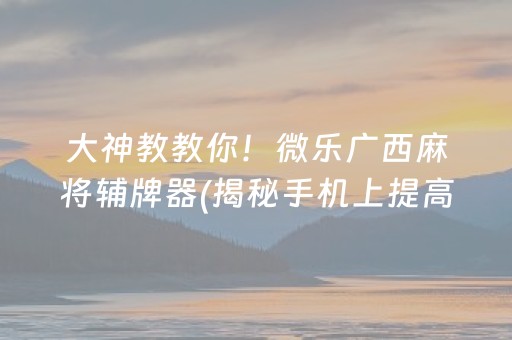 大神教教你！微乐广西麻将辅牌器(揭秘手机上提高赢的概率)