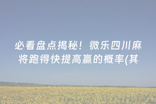 必看盘点揭秘！微乐四川麻将跑得快提高赢的概率(其实确实有挂)