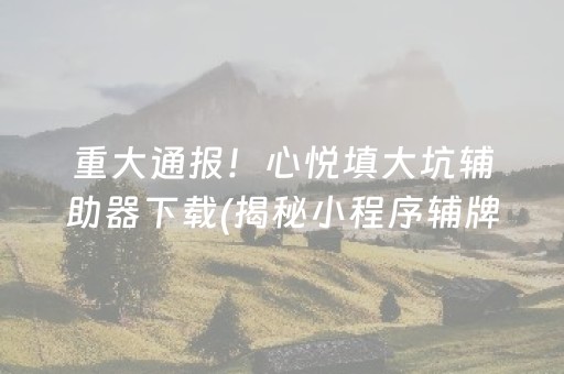 重大通报！心悦填大坑辅助器下载(揭秘小程序辅牌器)