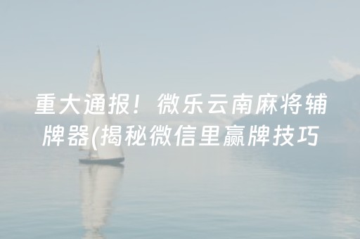 重大通报！微乐云南麻将辅牌器(揭秘微信里赢牌技巧)