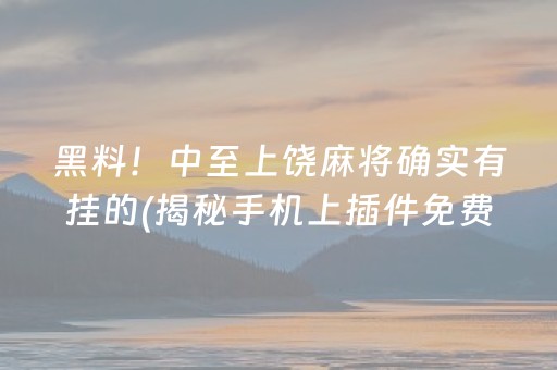 黑料！中至上饶麻将确实有挂的(揭秘手机上插件免费)