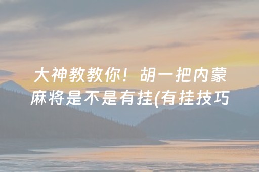 大神教教你！胡一把内蒙麻将是不是有挂(有挂技巧辅助器)