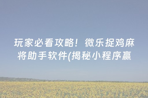 玩家必看攻略！微乐捉鸡麻将助手软件(揭秘小程序赢的诀窍)