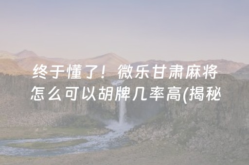 终于懂了！微乐甘肃麻将怎么可以胡牌几率高(揭秘小程序赢的秘诀)