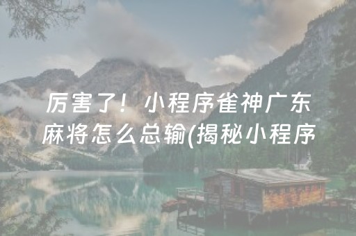 厉害了！小程序雀神广东麻将怎么总输(揭秘小程序插件下载)