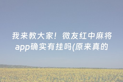 我来教大家！微友红中麻将app确实有挂吗(原来真的有挂)