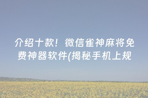 介绍十款！微信雀神麻将免费神器软件(揭秘手机上规律攻略)