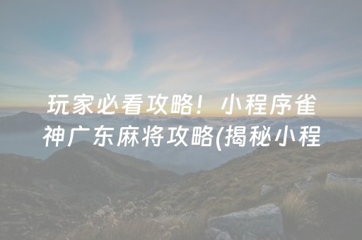玩家必看攻略！小程序雀神广东麻将攻略(揭秘小程序助手软件)