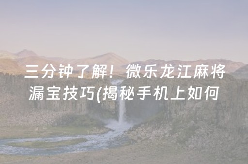 三分钟了解！微乐龙江麻将漏宝技巧(揭秘手机上如何让牌变好)