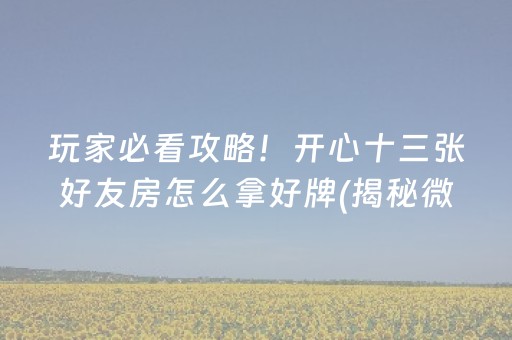 玩家必看攻略！开心十三张好友房怎么拿好牌(揭秘微信里输赢规律)