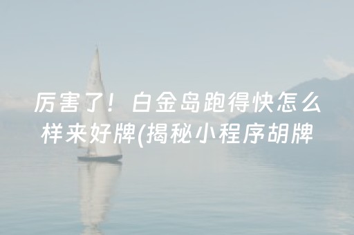 厉害了！白金岛跑得快怎么样来好牌(揭秘小程序胡牌神器)