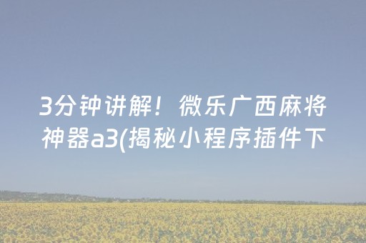3分钟讲解！微乐广西麻将神器a3(揭秘小程序插件下载)