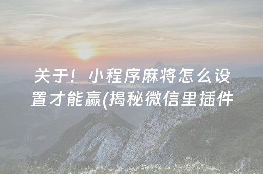 关于！小程序麻将怎么设置才能赢(揭秘微信里插件免费)
