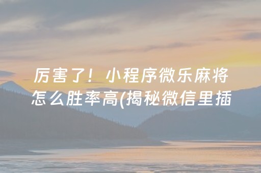 厉害了！小程序微乐麻将怎么胜率高(揭秘微信里插件免费)