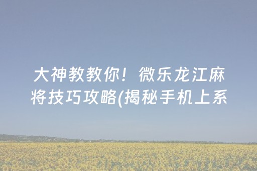 大神教教你！微乐龙江麻将技巧攻略(揭秘手机上系统发好牌)