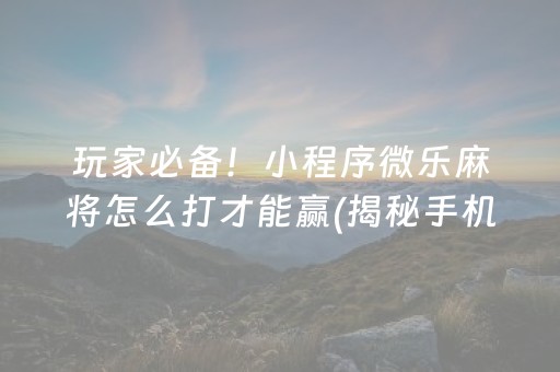 玩家必备！小程序微乐麻将怎么打才能赢(揭秘手机上插件购买)