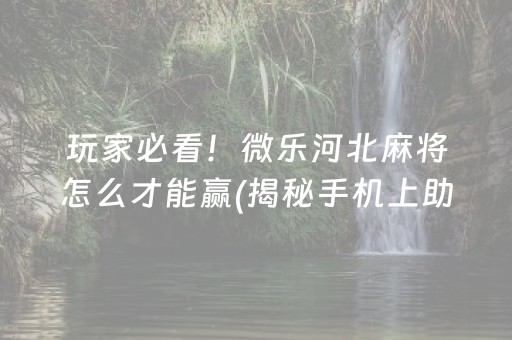 玩家必看！微乐河北麻将怎么才能赢(揭秘手机上助赢神器)