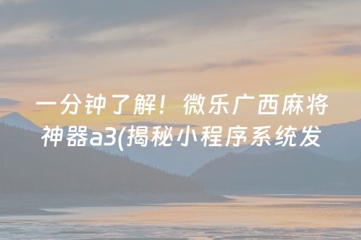 一分钟了解！微乐广西麻将神器a3(揭秘小程序系统发好牌)