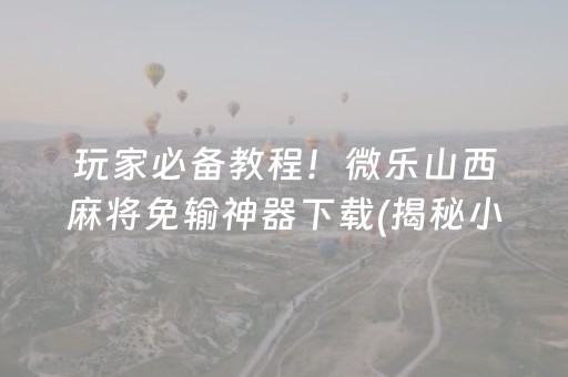 玩家必备教程！微乐山西麻将免输神器下载(揭秘小程序助赢神器)