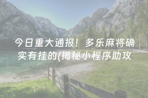 今日重大通报！多乐麻将确实有挂的(揭秘小程序助攻神器)