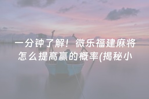 一分钟了解！微乐福建麻将怎么提高赢的概率(揭秘小程序输赢规律)