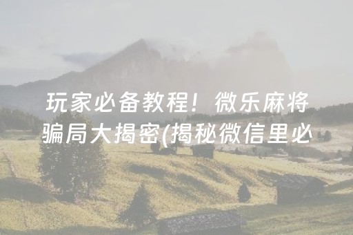 玩家必备教程！微乐麻将骗局大揭密(揭秘微信里必备神器)