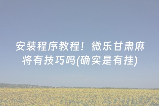安装程序教程！微乐甘肃麻将有技巧吗(确实是有挂)