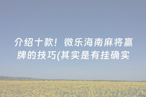 介绍十款！微乐海南麻将赢牌的技巧(其实是有挂确实有挂)