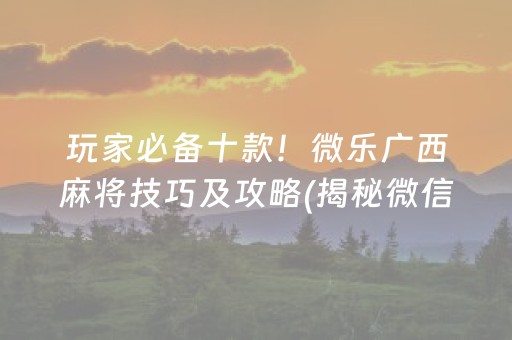 玩家必备十款！微乐广西麻将技巧及攻略(揭秘微信里系统发好牌)