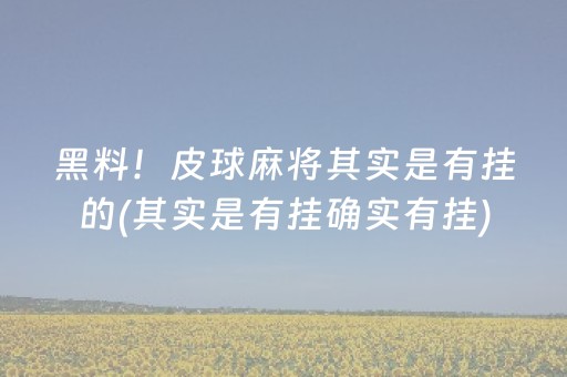 黑料！皮球麻将其实是有挂的(其实是有挂确实有挂)