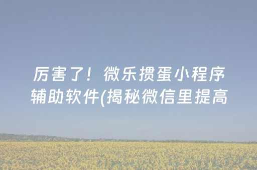 厉害了！微乐掼蛋小程序辅助软件(揭秘微信里提高胜率)