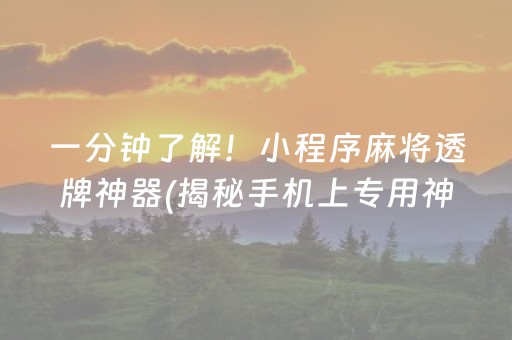 一分钟了解！小程序麻将透牌神器(揭秘手机上专用神器下载)