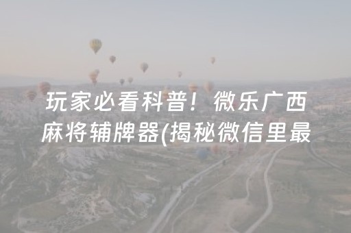 玩家必看科普！微乐广西麻将辅牌器(揭秘微信里最新神器下载)