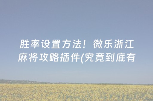 胜率设置方法！微乐浙江麻将攻略插件(究竟到底有挂吗)
