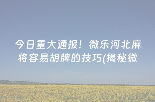 今日重大通报！微乐河北麻将容易胡牌的技巧(揭秘微信里插件购买)