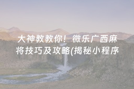 大神教教你！微乐广西麻将技巧及攻略(揭秘小程序助赢软件)