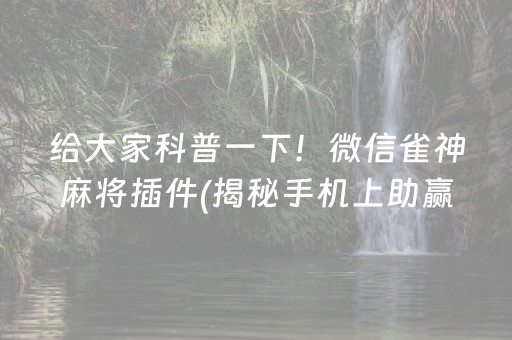 给大家科普一下！微信雀神麻将插件(揭秘手机上助赢神器购买)