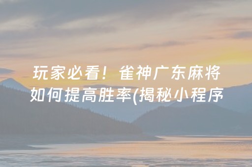 玩家必看！雀神广东麻将如何提高胜率(揭秘小程序如何让牌变好)
