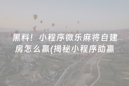黑料！小程序微乐麻将自建房怎么赢(揭秘小程序助赢神器)