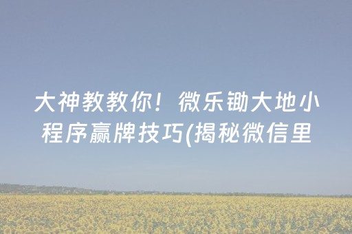 大神教教你！微乐锄大地小程序赢牌技巧(揭秘微信里赢的诀窍)