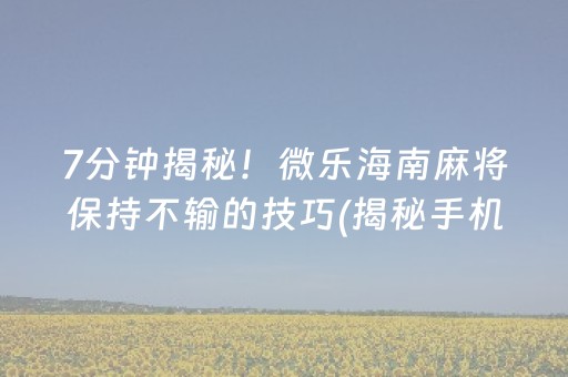 7分钟揭秘！微乐海南麻将保持不输的技巧(揭秘手机上插件下载)