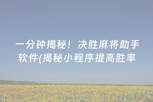 一分钟揭秘！决胜麻将助手软件(揭秘小程序提高胜率)
