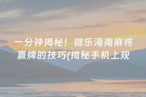 一分钟揭秘！微乐海南麻将赢牌的技巧(揭秘手机上规律攻略)