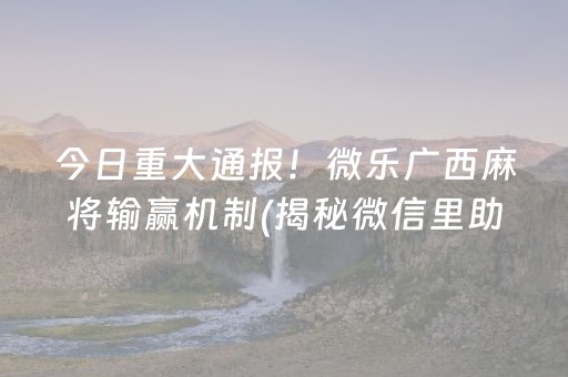 今日重大通报！微乐广西麻将输赢机制(揭秘微信里助赢神器购买)